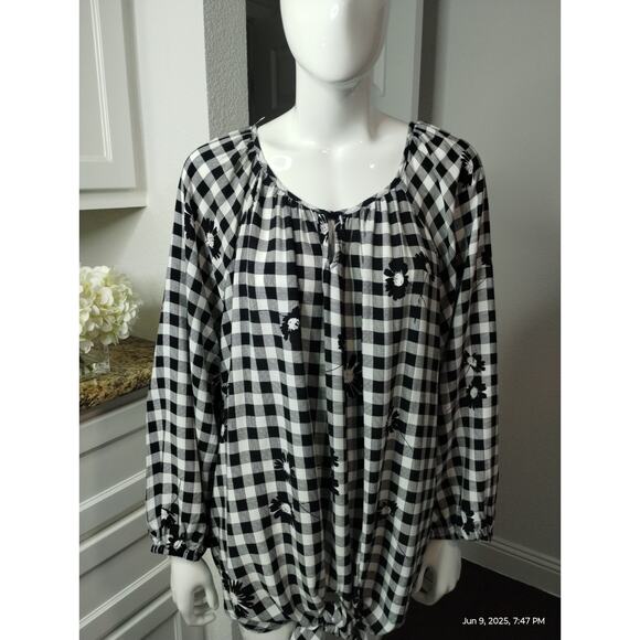 Allison Daley Womens Gingham Floral Front Tie Cottagecore Boho Peasant Top sz 3X - Picture 12 of 16